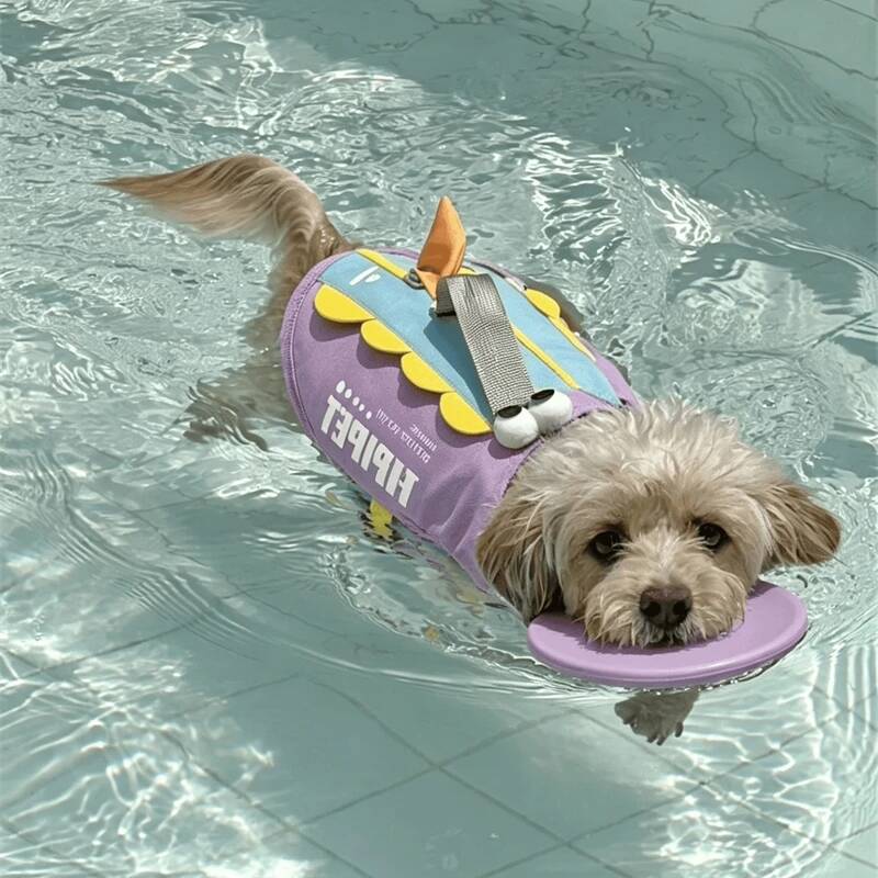 Life Jacket Buoyancy - เสื้อชูชีพสำหรับสุนัข รูปทรงฉลามน่ารัก ช่วยลอยตัวในน้ำ ป้องกันการสำลักน้ำ พร้อมที่จับด้านบนสำหรับสุนัข
