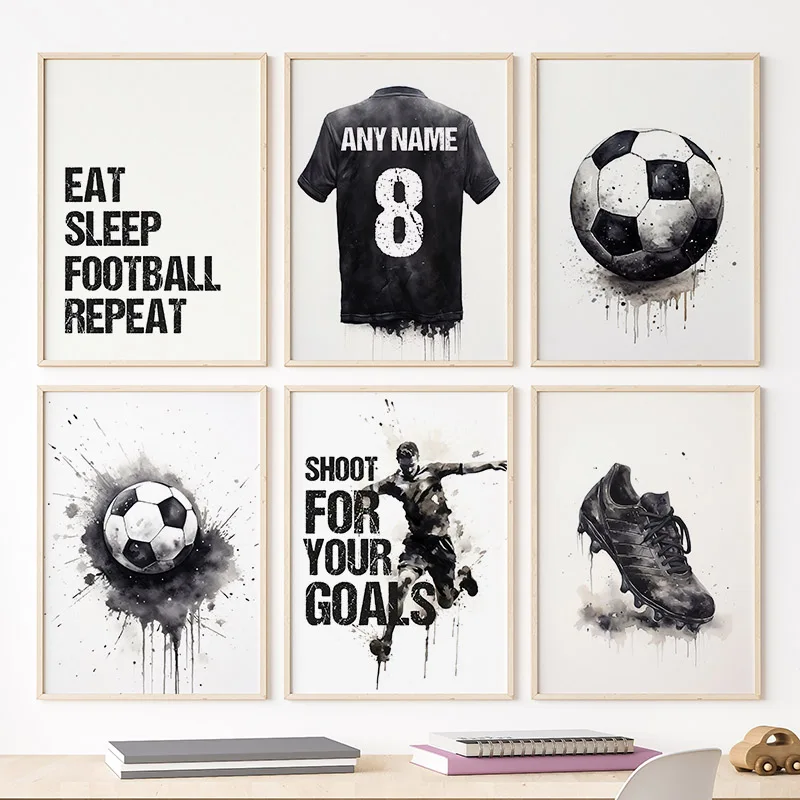 Aqua Sports Club - Custom ชื่อเสื้อฟุตบอลเด็กฟุตบอลคลับโปสเตอร์และภาพพิมพ์ภาพวาดผ้าใบ Wall Art ห้องนั่งเล่นตกแต่งบ้านสุนทรียศาสตร์
